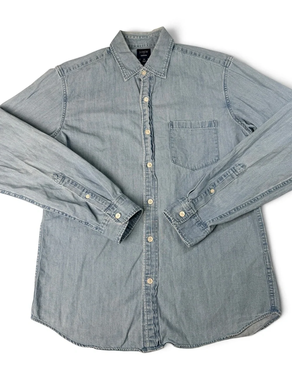 J.Crew Denim Men’s Medium Chambray Shirt Light Wash Long Sleeve 100% Cotton